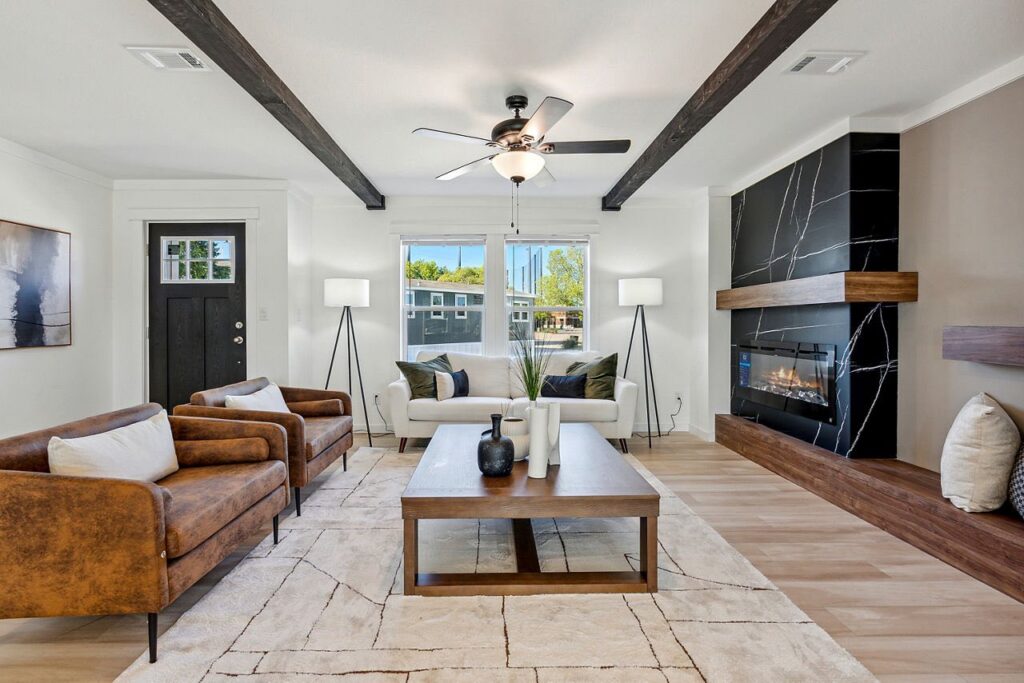 Bright living room in a new manufactured home